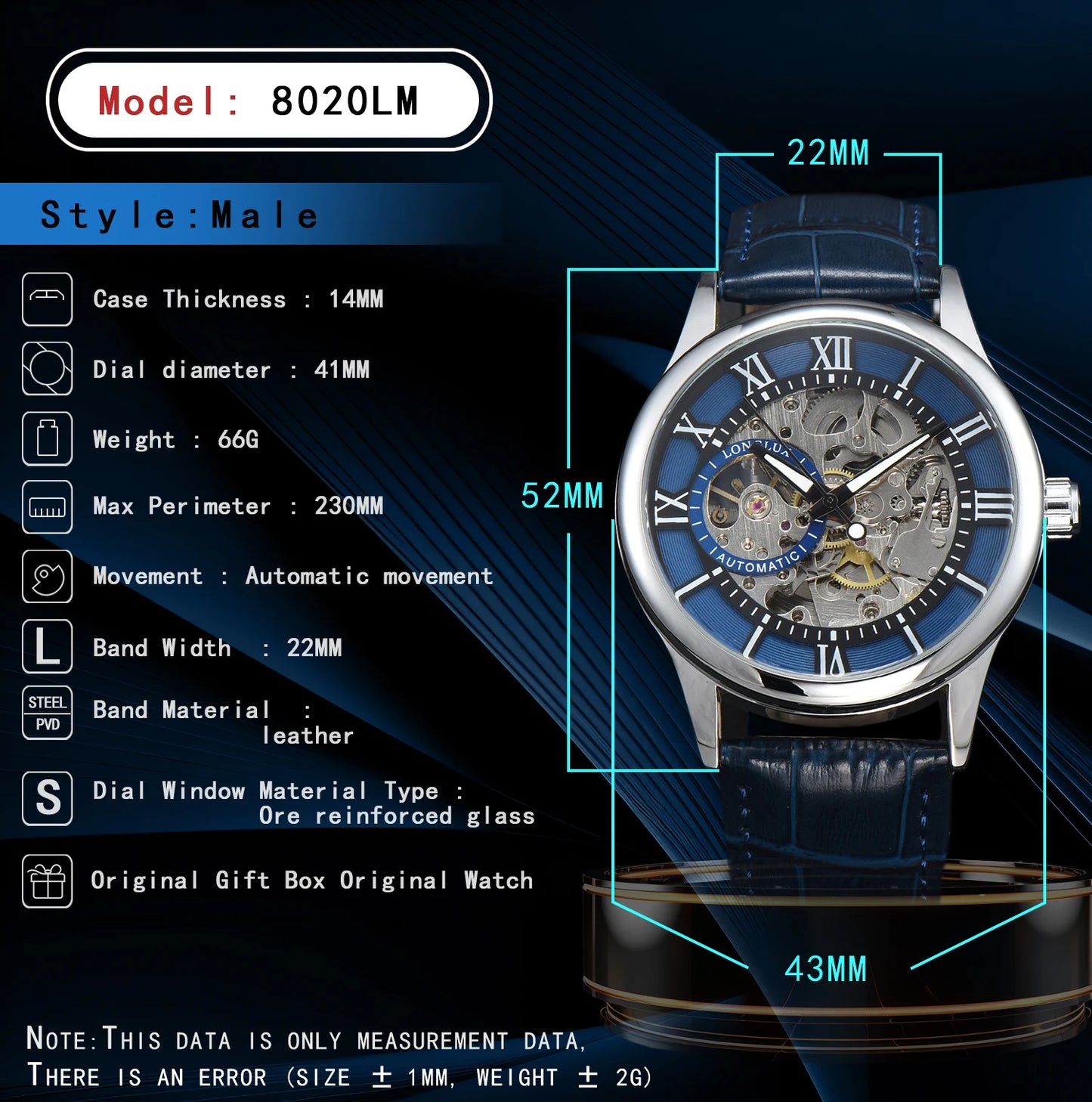 Excellence automatic watch rome wholesale mechanical wristwatches waterproof hollow leather mens watch men gift