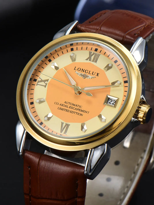 Excellence automatic watch business leisure dating wholesale mechanical wristwatches waterproof leather date men's watch.