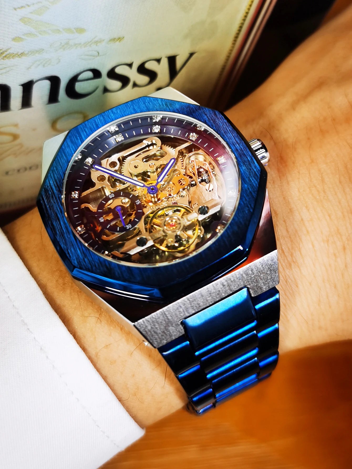 Excellence Casual Automatic Mechanical Watch for Men Luminous Hands Stainless Steel Strap Fashion Luxury Skeleton Men's Watches