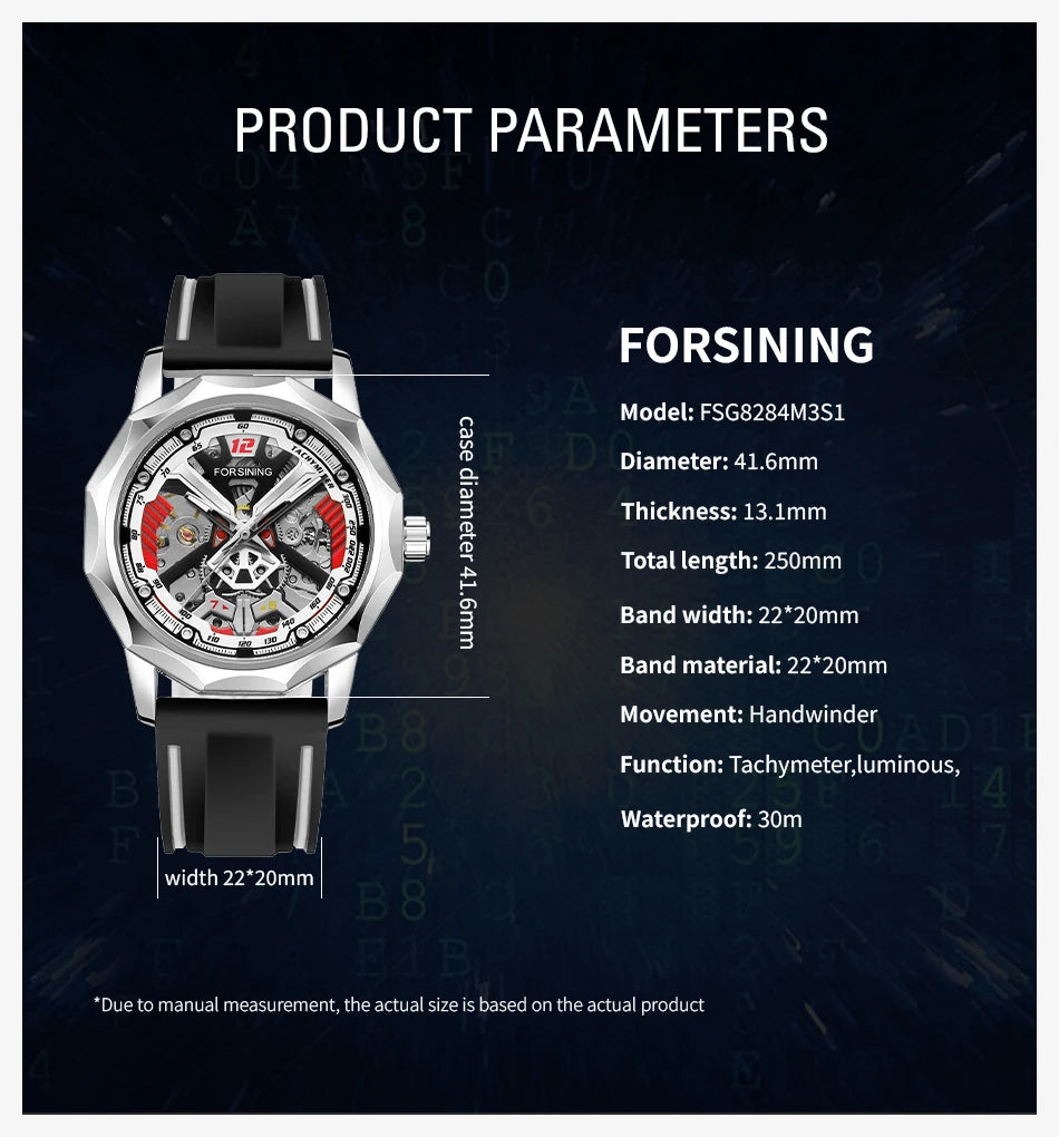 Excellence  Design Fashion Polygon Transparent Skeleton Rubber Band Men Mechanical Watch Luxury Montre Homme men