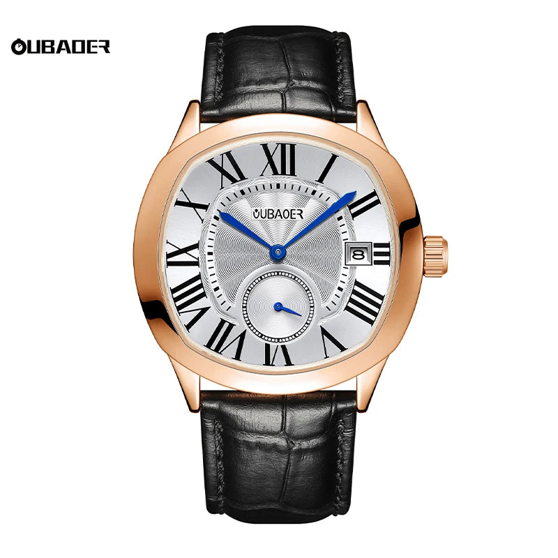 Excellence New Top Luxury Square Calendar Men's Watch Waterproof Fashion Business High Quality Leather.