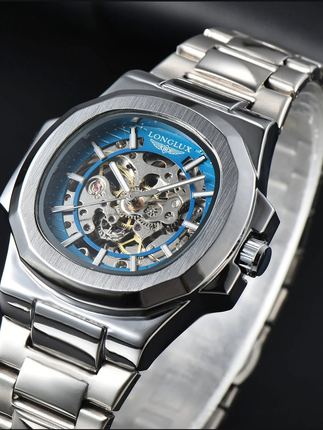 Excellence automatic watch luxury wholesale mechanical wristwatches stainless steel skeleton waterproof  men's watch