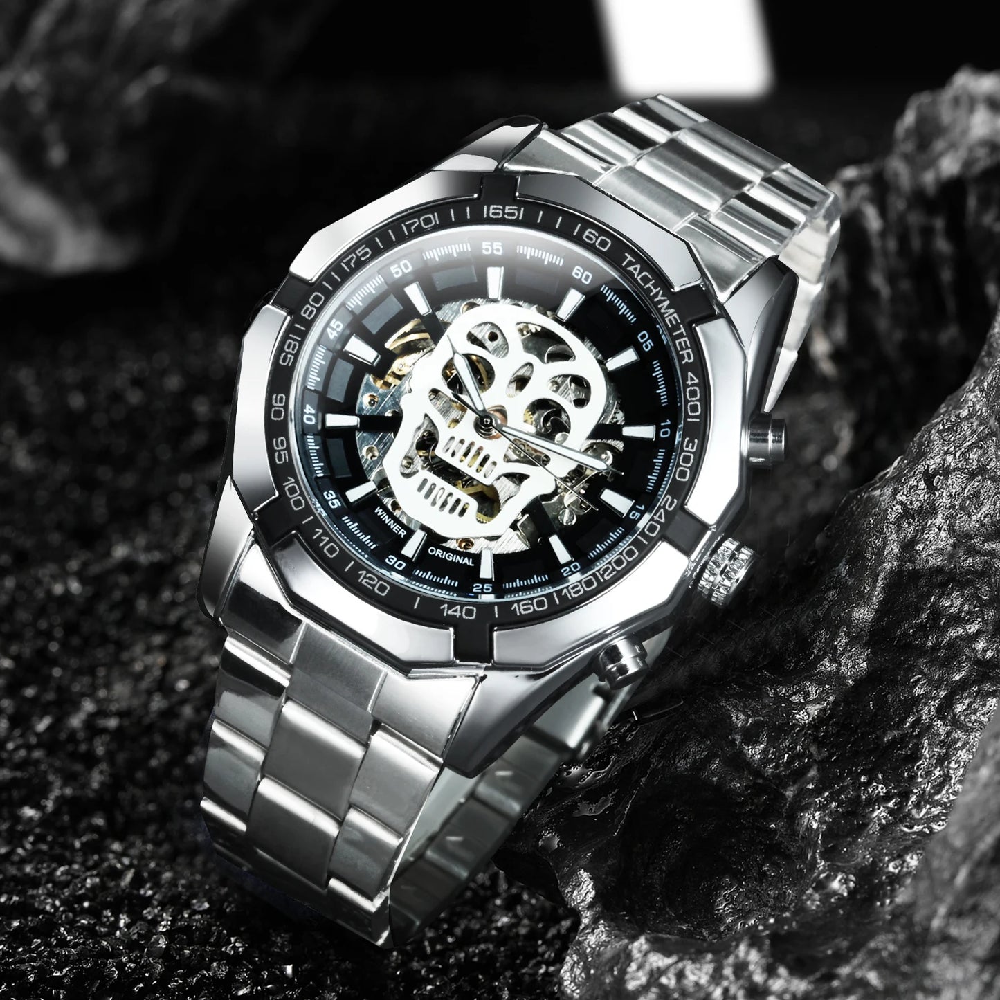 Excellence Classic Military Automatic Watch for Men Luminous Dial Sports Skull Skeleton Mechanical Watches Luxury Steel Band Clock