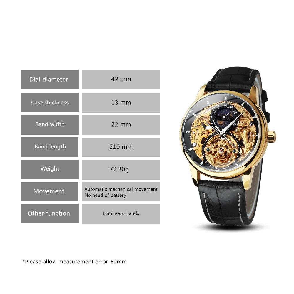 Excellence Moon Phase Watch for Men Luxury Tourbillon Skeleton Automatic Mechanical Watches Casual Genuine Leather Strap