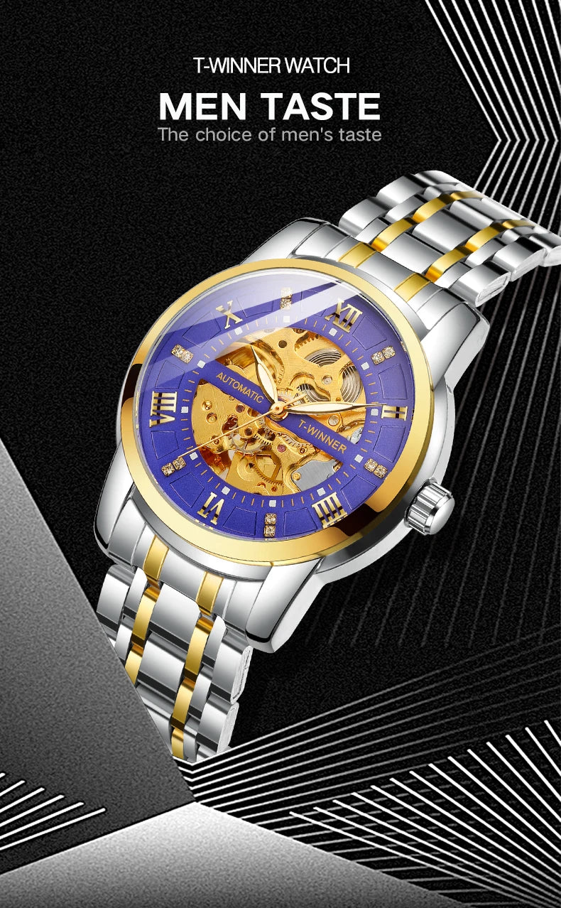 Excellence  Roman scale Skeleton Mechanical Wristwatch Retro Luminous Hands Luxury Brand Cool Men Watches Stainless Steel Waterproof