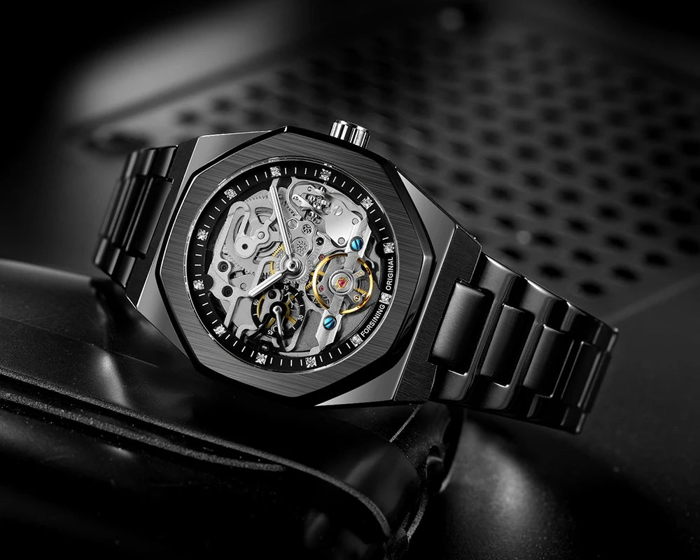 Excellence Casual Automatic Mechanical Watch for Men Luminous Hands Stainless Steel Strap Fashion Luxury Skeleton Men's Watches