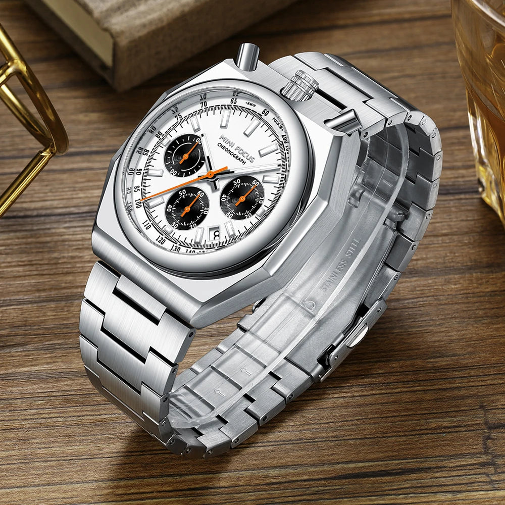 Excellence Fashion Multifunctional Quartz Watch for Men Calendar Luminous Luxury Stainless Steel Strap Bull Head Men's Watch.