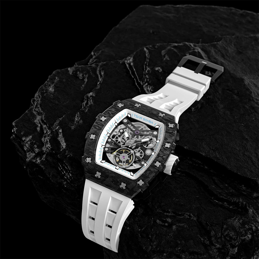 Carbon Fiber Bezel TSAR BOMBA 2022 Luxury Mens Automatic Watch Waterproof Clock Fashion Skeleton Mechanical Wrist Watch for Men