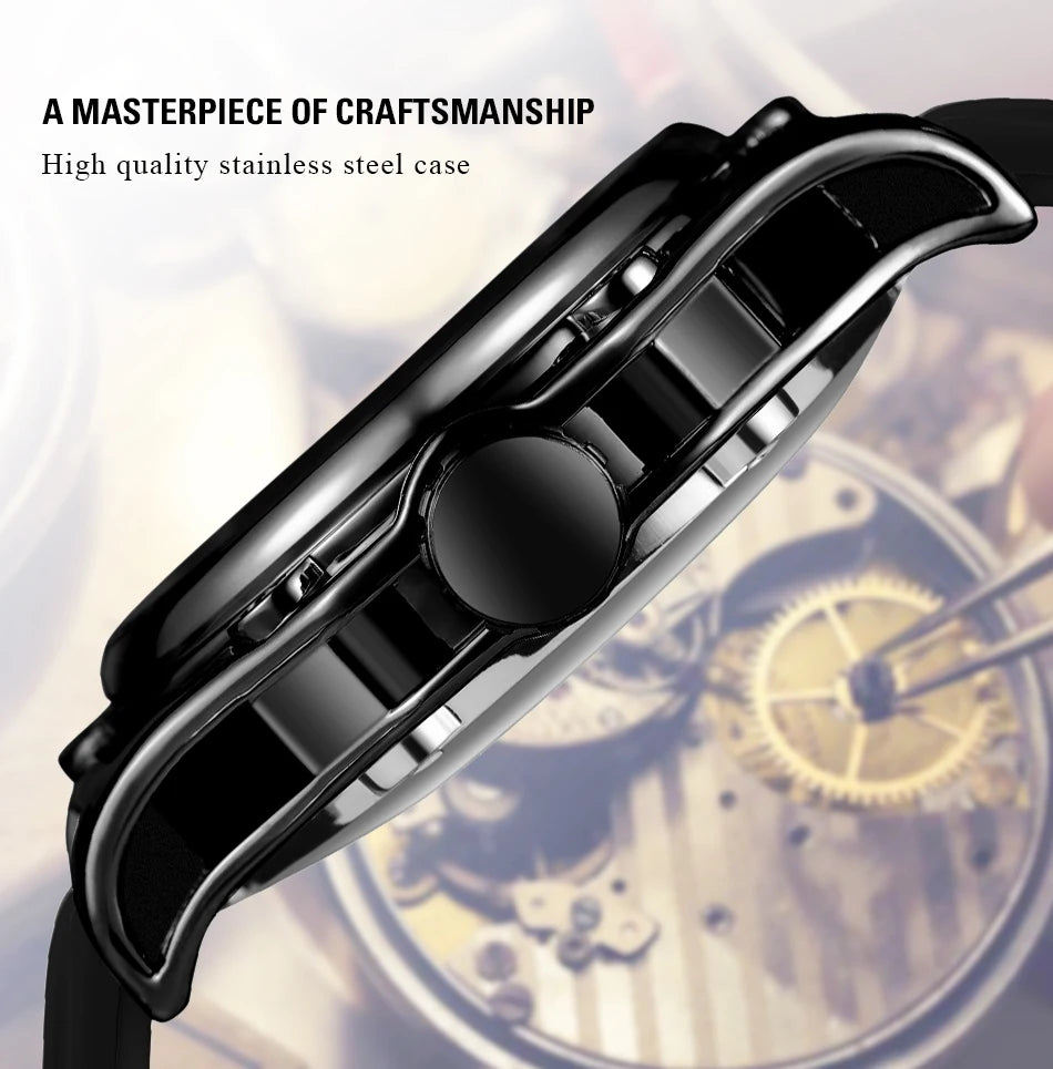 Excellence  Original Luxury Hollow Skeleton Automatic Mechanical  Men's Watch Waterproof Sports Rubber Band Wrist Watches