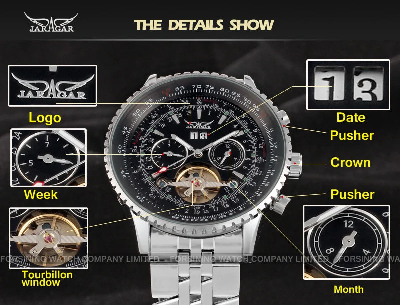 Excellence  Original Big Dial Tourbillon Chronograph Automatic Man Watches Stainless Steel Vintage Mechanical Waterproof