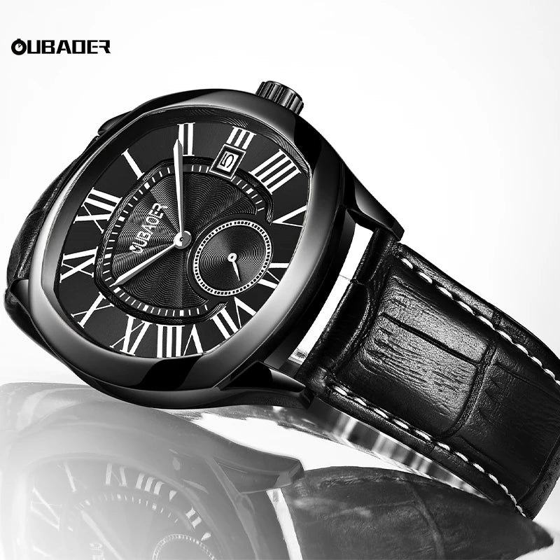 Excellence New Top Luxury Square Calendar Men's Watch Waterproof Fashion Business High Quality Leather.