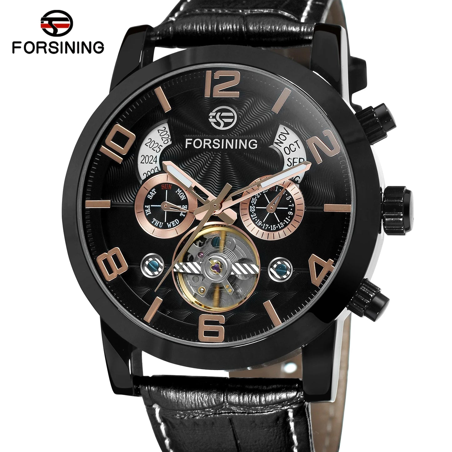 Excellence Fashion Mechanical Male Wristwatches Tourbillon Waterproof Leather Strap Regulator Watches With Perpetual Calendar