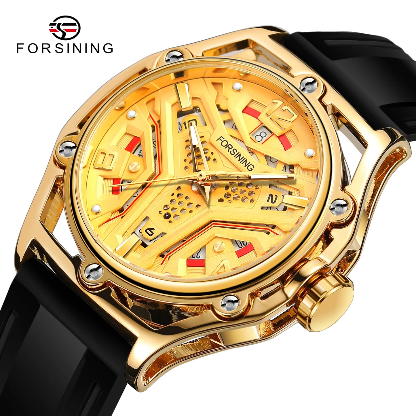 Excellence Original High-end Luxury Skeleton Automatic Mechanical Men's Watch Waterproof Silicone Stainless Steel Wrist Watches