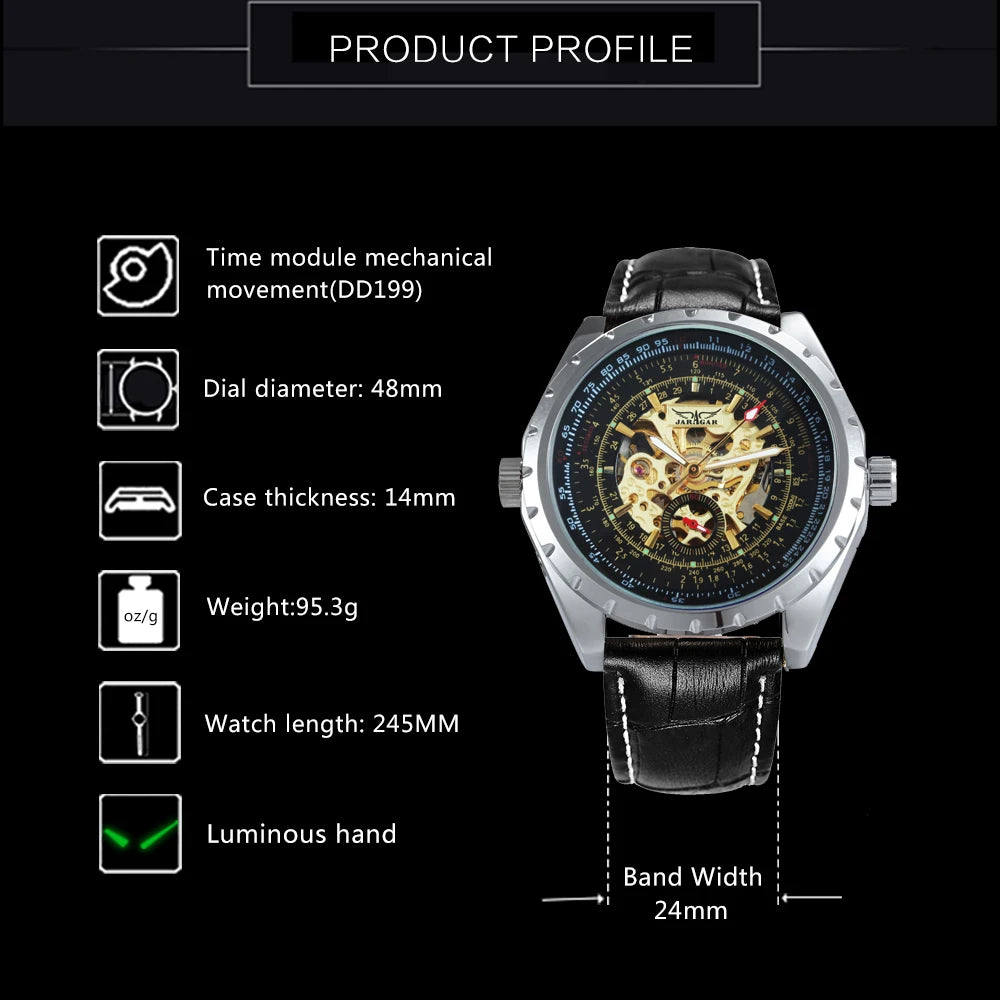 Excellence Steampunk Mechanical Watches Military Skeleton Automatic  Watch for Men Luxury Brand Leather Strap Luminous