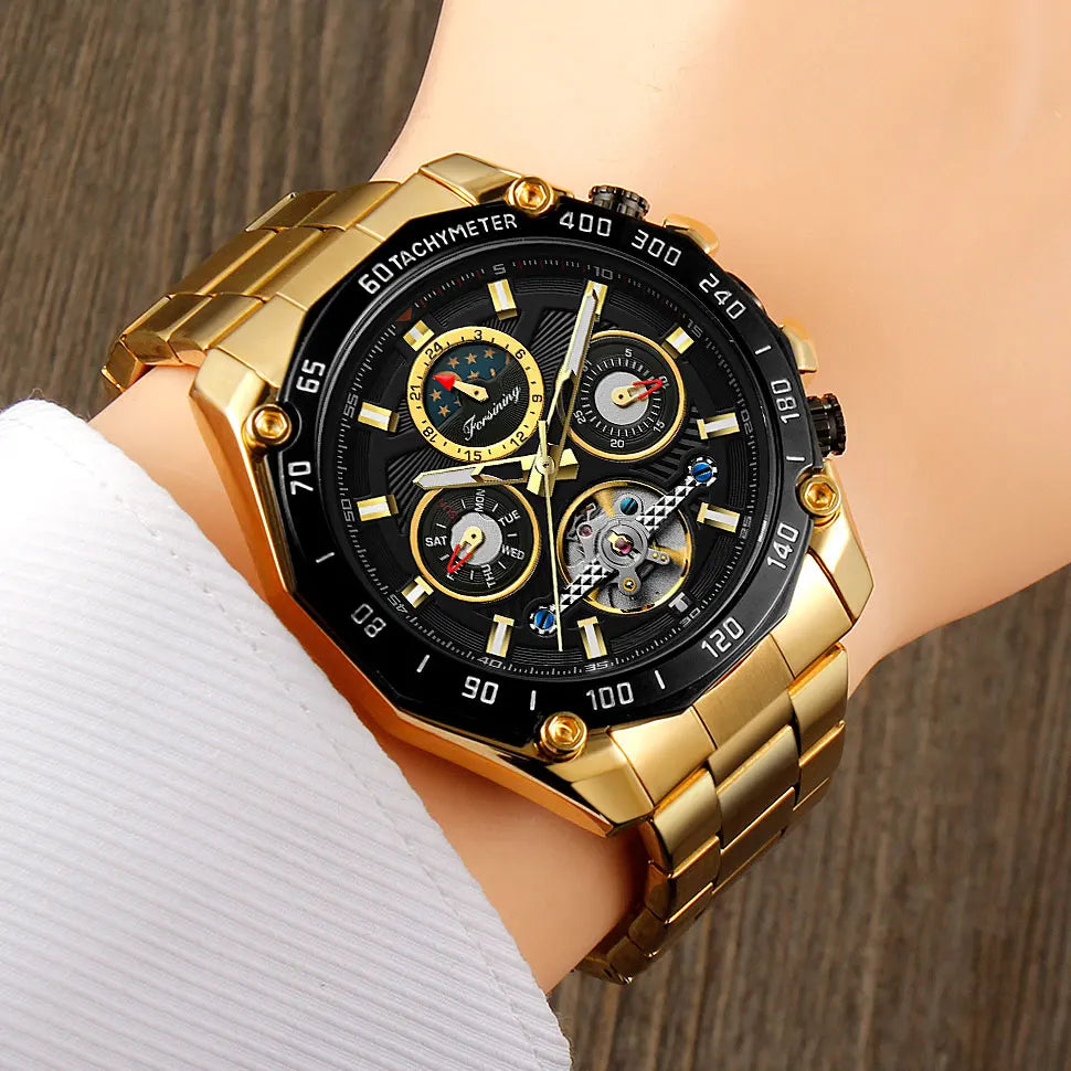 Excellence High-End Luxury Moon Phase Tourbillon Automatic Movement Man Watch Stainless Steel Sports Waterproof Luminous Wrist Watches