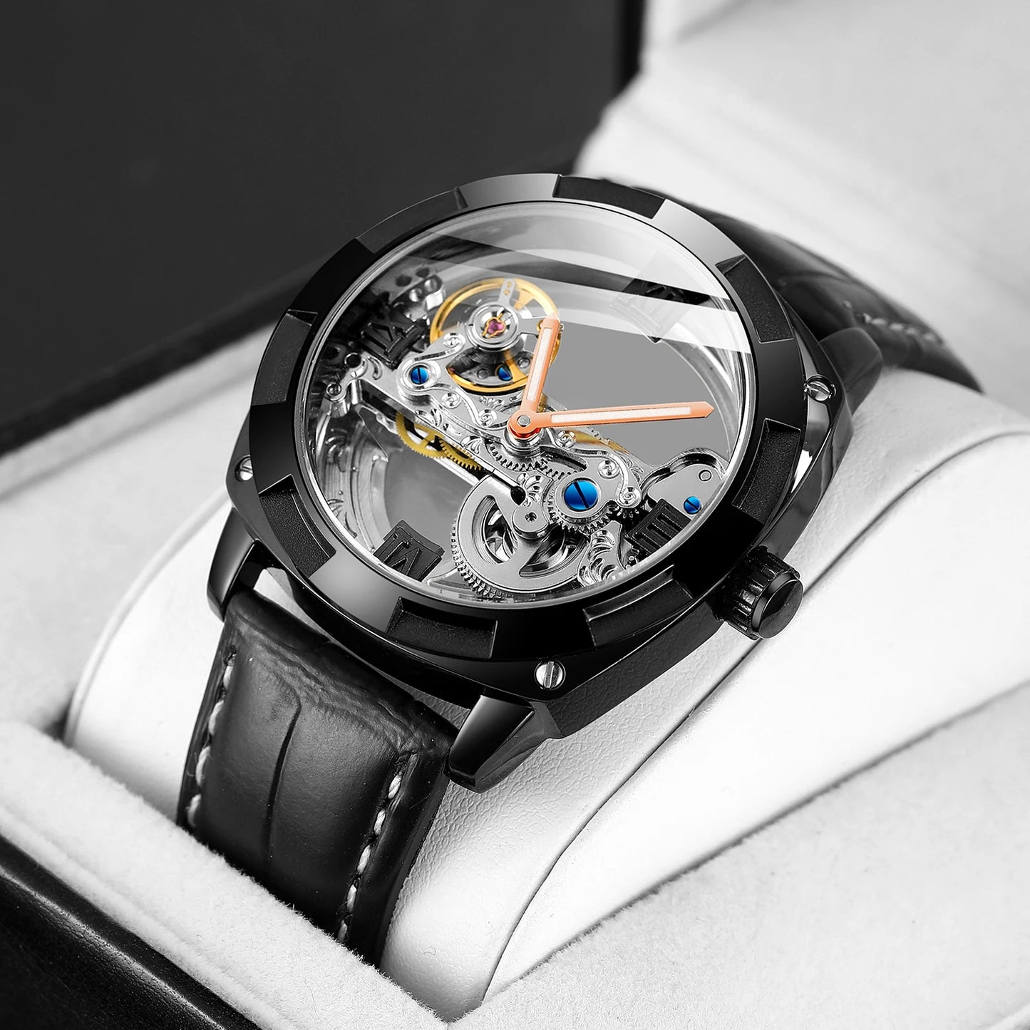 Excellence Top Brand Luxury Stainless Steel Skeleton Tourbillon Automatic Movement Men Watch Mechanical Waterproof Luminous Wrist Clock