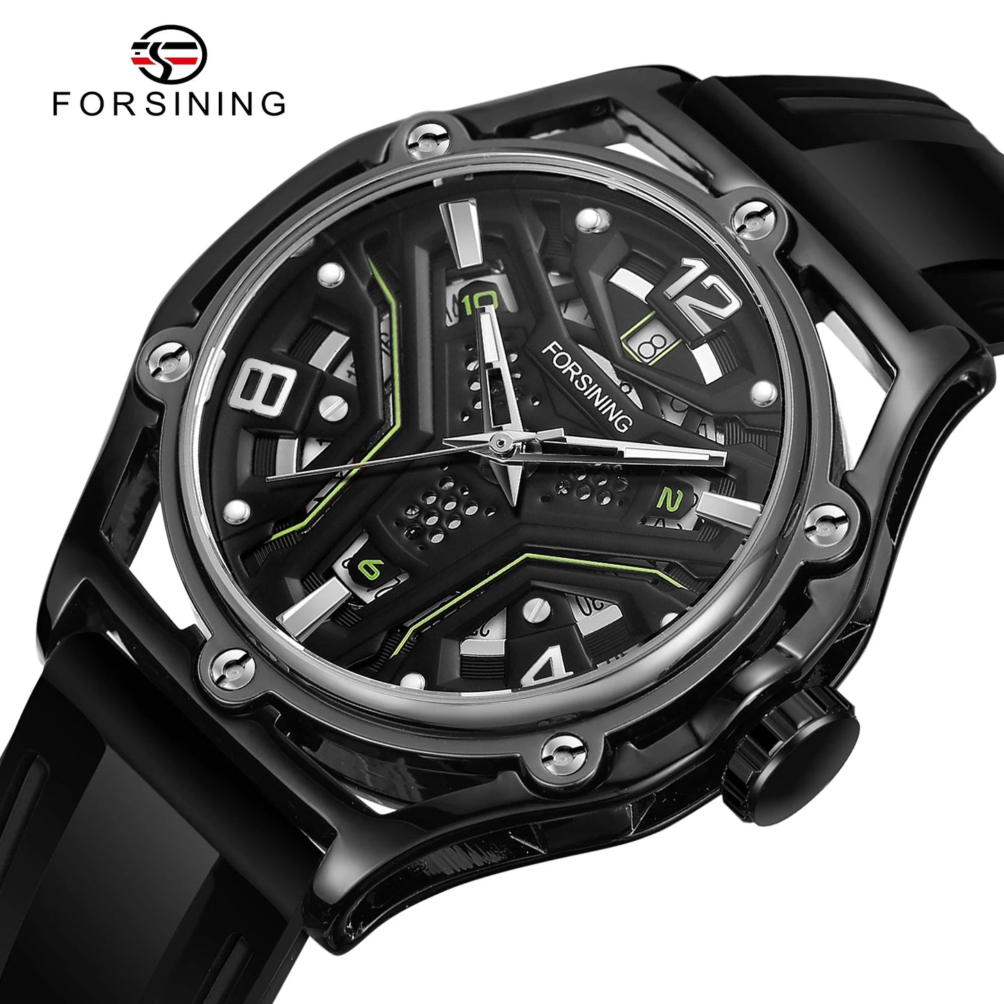 Excellence Original High-end Luxury Skeleton Automatic Mechanical Men's Watch Waterproof Silicone Stainless Steel Wrist Watches