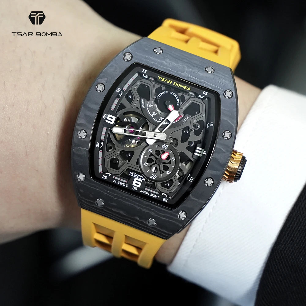 TSAR BOMBA Ceramics Automatic Mechanical Watch for Men Waterproof Luminous Skeleton Wristwatch Luxury Sapphire Clock