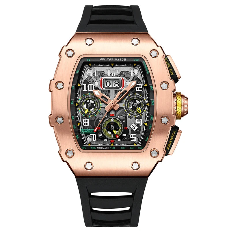 GUANQIN 2024 Watch Mens Automatic Mechanical Watch top brand luxury Week Month Chronograph Skeleton Tourbillon sport waterproof