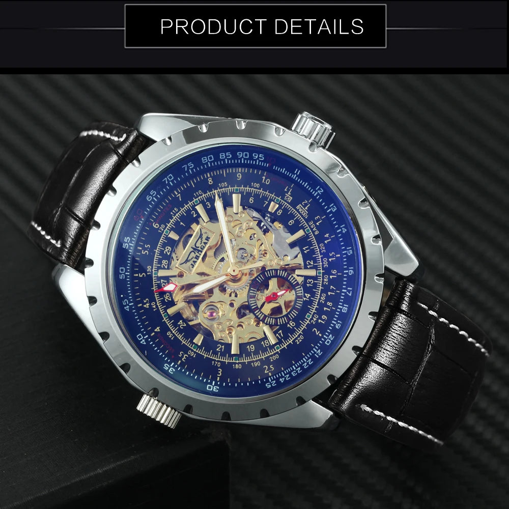 Excellence Steampunk Mechanical Watches Military Skeleton Automatic  Watch for Men Luxury Brand Leather Strap Luminous