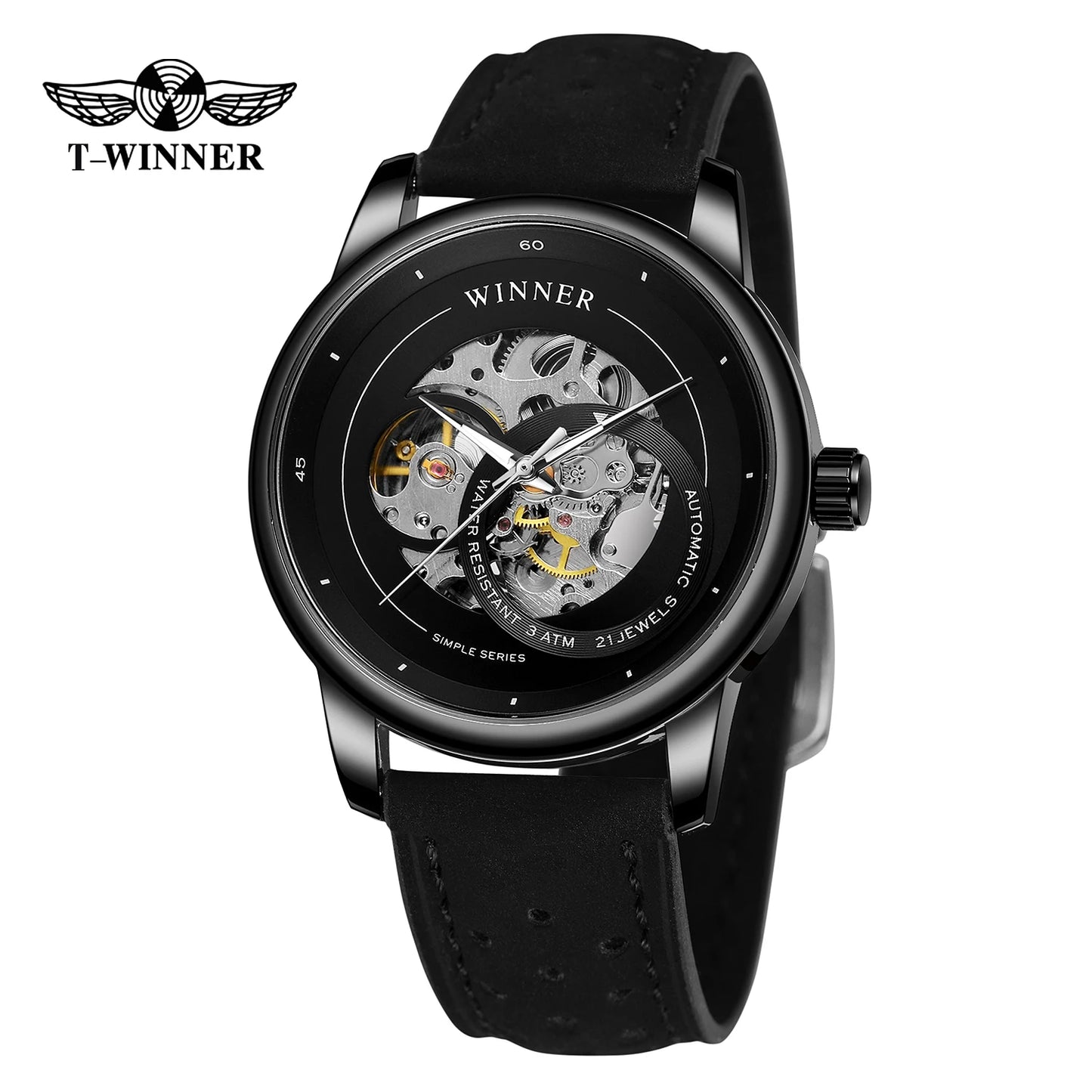 Excellence Original high-quality Transparent Skeleton Mechanical Automatic Watches for men water proof  Leather