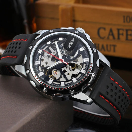 Excellence High End Luxury Transparent Skeleton Mechanical Automatic Watches for Men Fashion Classics Waterproof Rubber Male Wrist Band