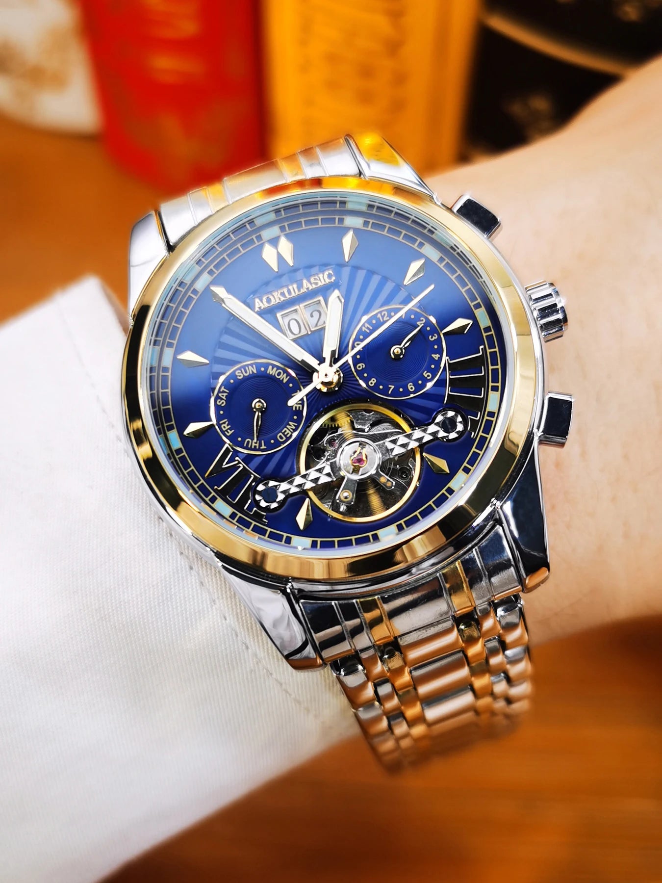 Excellence  Fashion Tourbillon Men's Watches Top Brand Luxury Skeleton Automatic Mechanical Watch Stainless Steel Strap Luminous