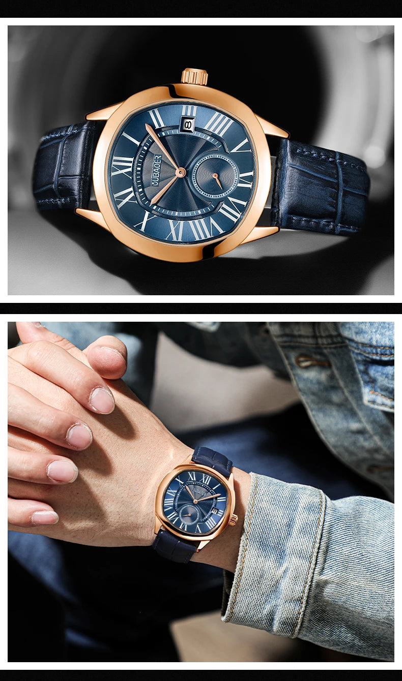 Excellence New Top Luxury Square Calendar Men's Watch Waterproof Fashion Business High Quality Leather.