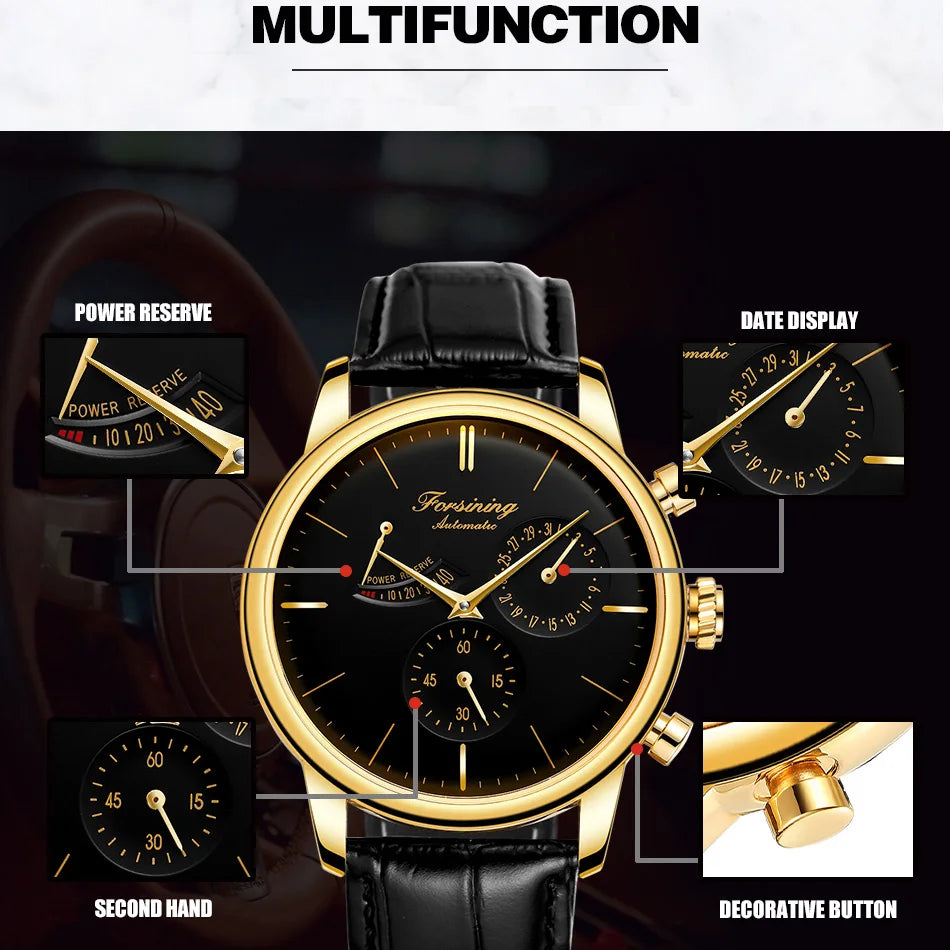 Excellence Official Power Reserve Date Automatic Rare Men Watches Leather High Quality Elegant Male Mechanical Wristwatches