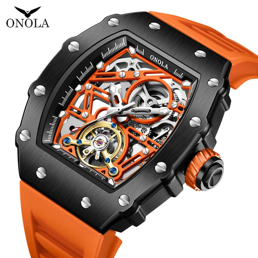 Excellence Luxury Men's Watch ONOLA Hollow Out Rudder Flywheel Fully Automatic Mechanical Waterproof Silicone Watch