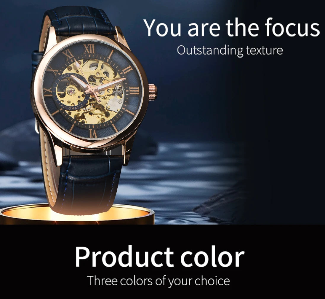 Excellence automatic watch rome wholesale mechanical wristwatches waterproof hollow leather mens watch men gift