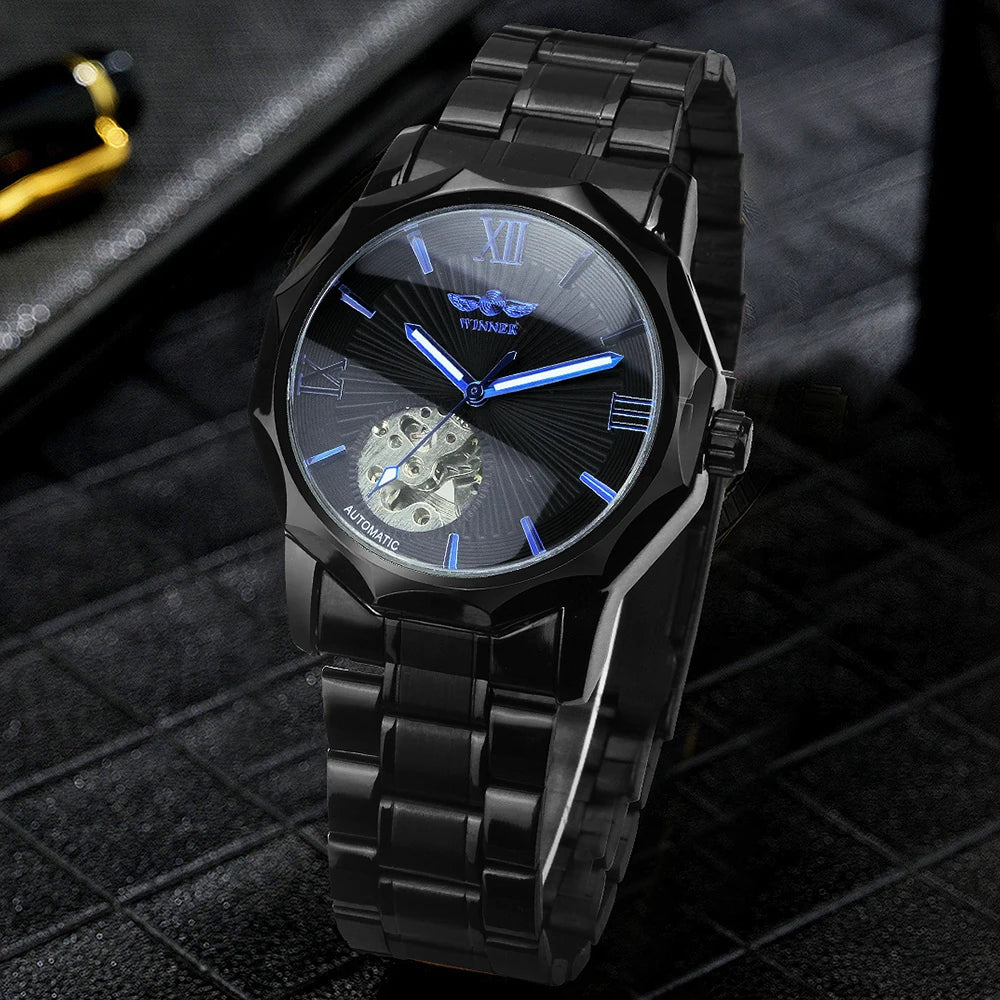 Excellence Business Irregular Skeleton Automatic Mechanical Watch for Men Luminous Hands Leather Steel Strap Fashion Simple Watch