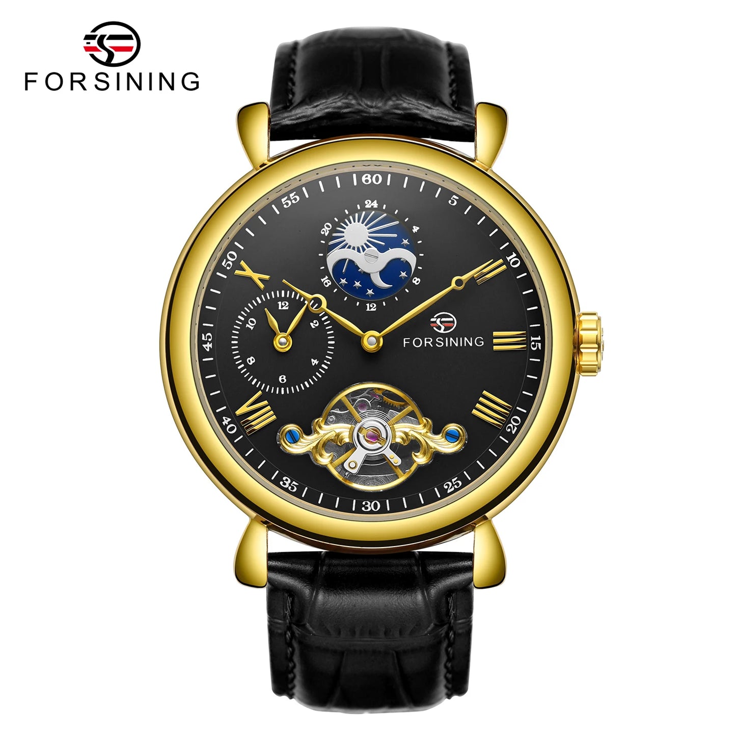 Excellence High Quality Multiple Time Zone Moonphase Automatic Watch Fashion Luxury Skeleton Mechanical Watches Leather Belt Men's Wristwatch