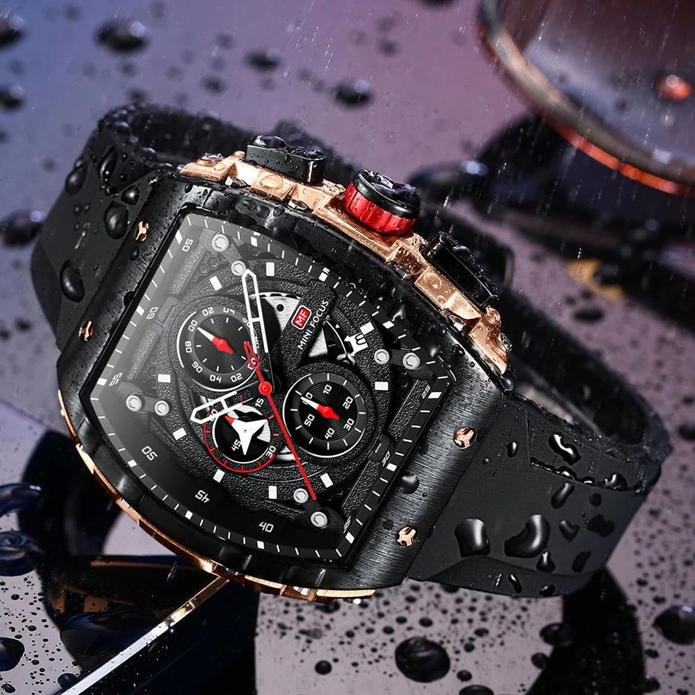 Excellence Sports Multifunctional Quartz Watch for Men Calendar Chronograph Waterproof Silicone Strap Fashion Men's Watches 2024