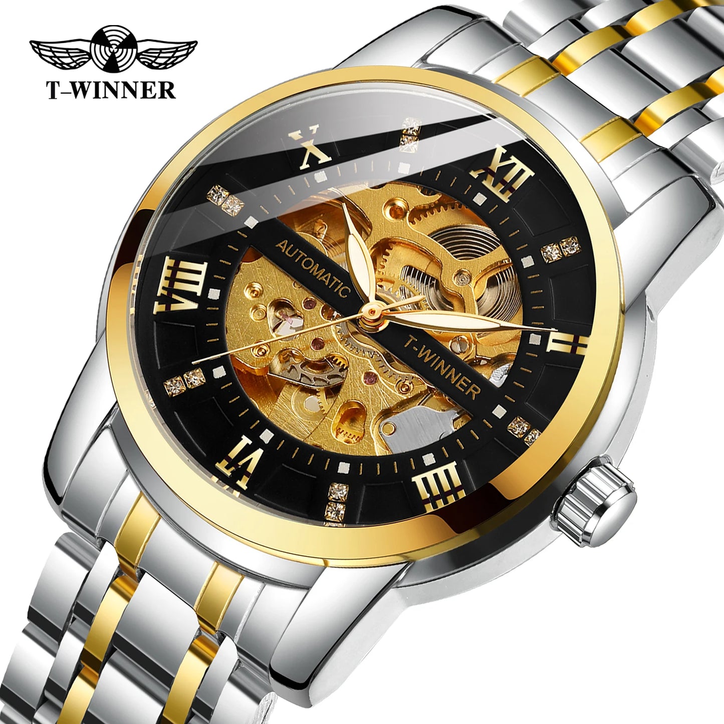 Excellence  Roman scale Skeleton Mechanical Wristwatch Retro Luminous Hands Luxury Brand Cool Men Watches Stainless Steel Waterproof