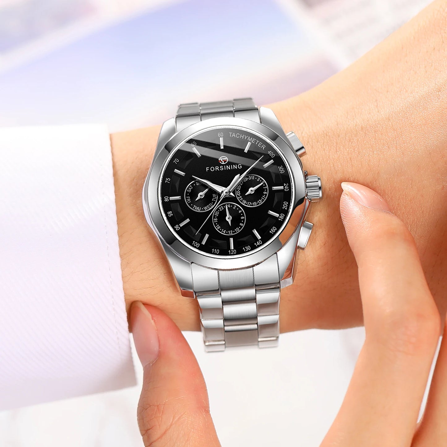 Excellence Business Style Automatic Watch Men Mechanical Wristwatch With Calendar Dial Stainless Steel Luminous Pointers