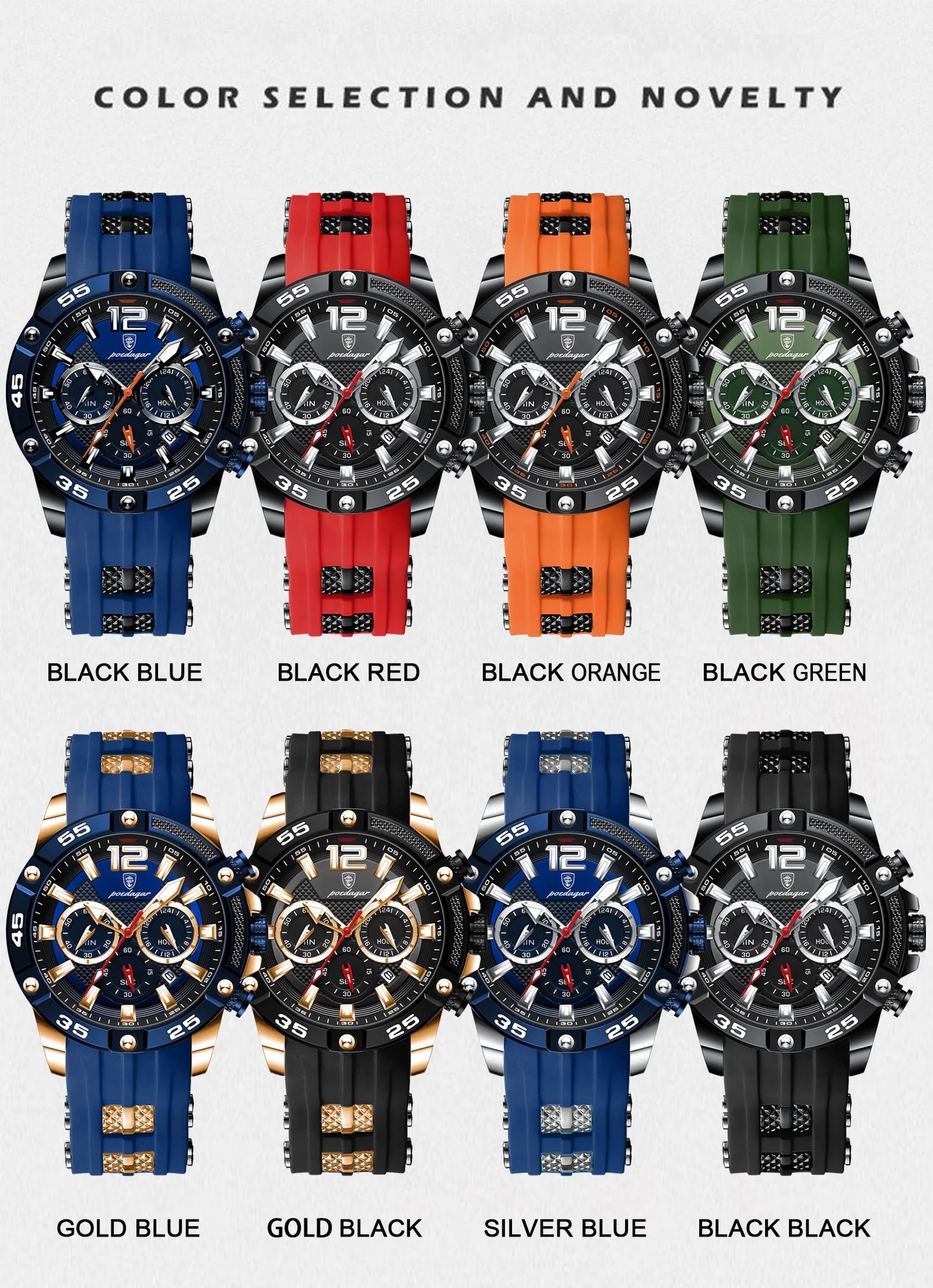 Excellence Luxury Man Wristwatch Sport Chronograph Waterproof Luminous Date Watches for Men Casual Quartz Silicone Men Watch