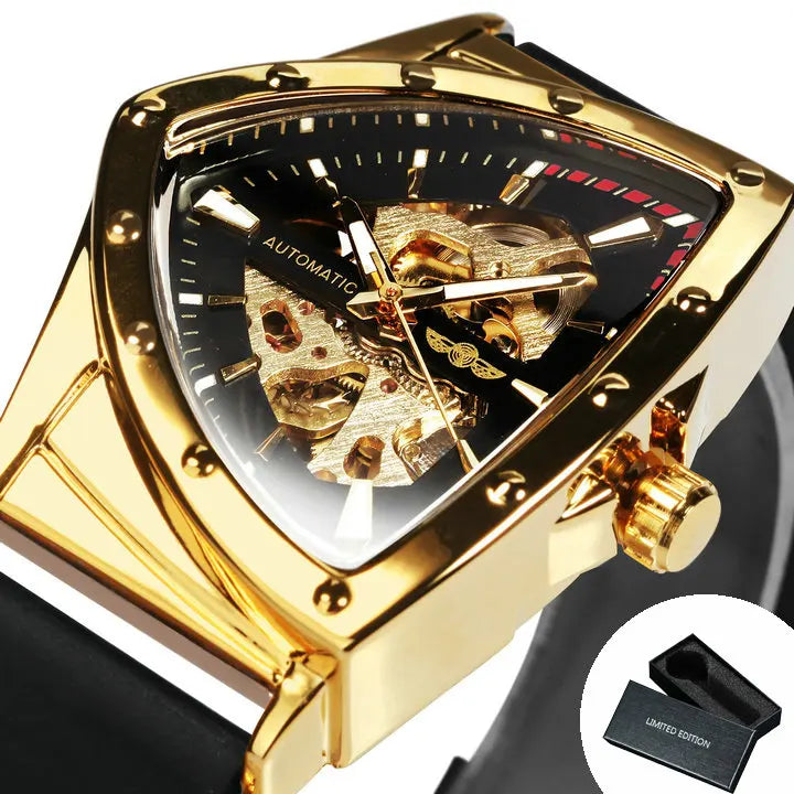 Excellence Sports Triangle Skeleton Automatic Watch for Men Luxury Brand Rubber Strap Luminous Hands Military Mechanical Watches New