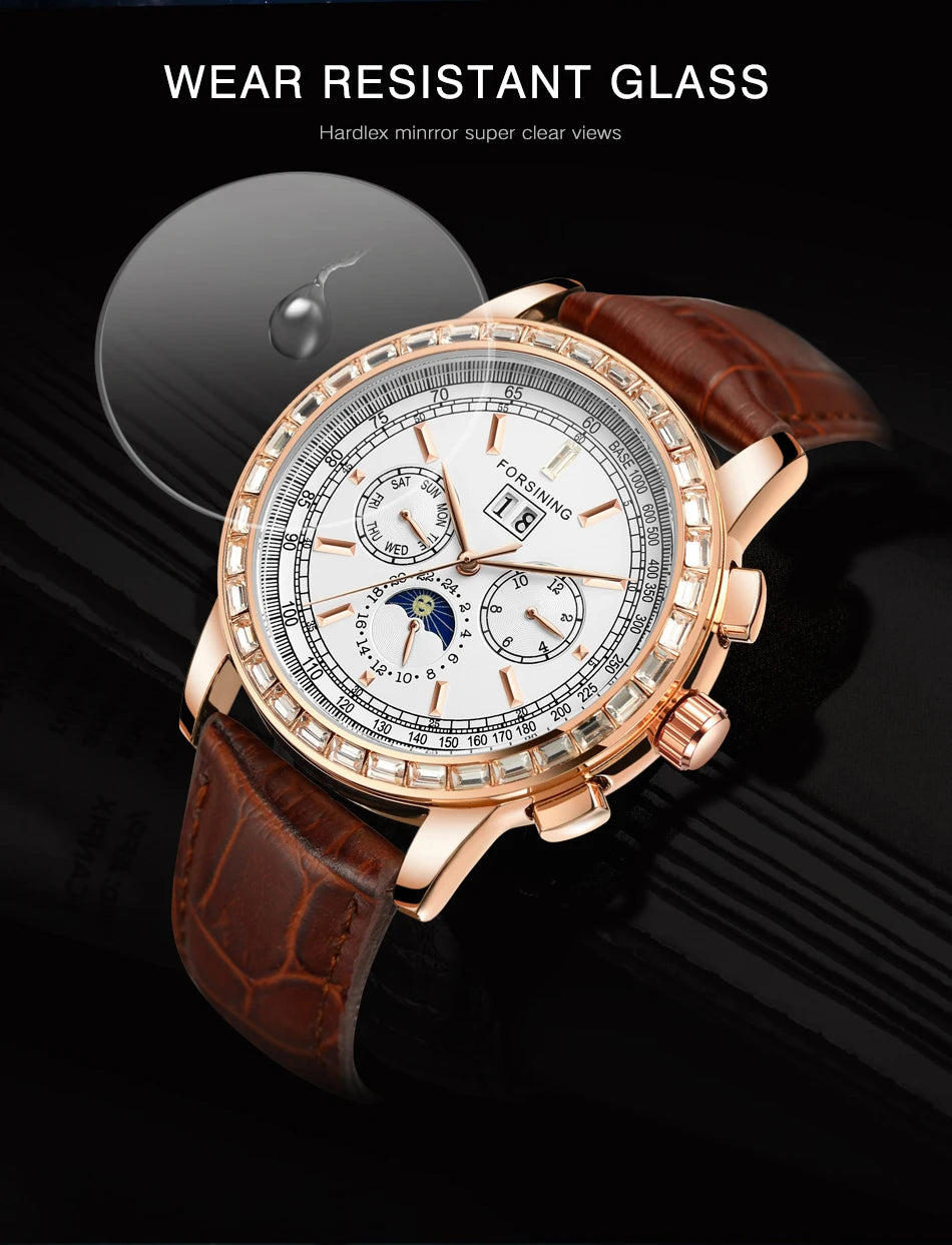 Excellence Big Diamond Dial Moon Phase Automatic Watch For Man and Woman Couple Mechanical Waterproof High-End Luxury Watch