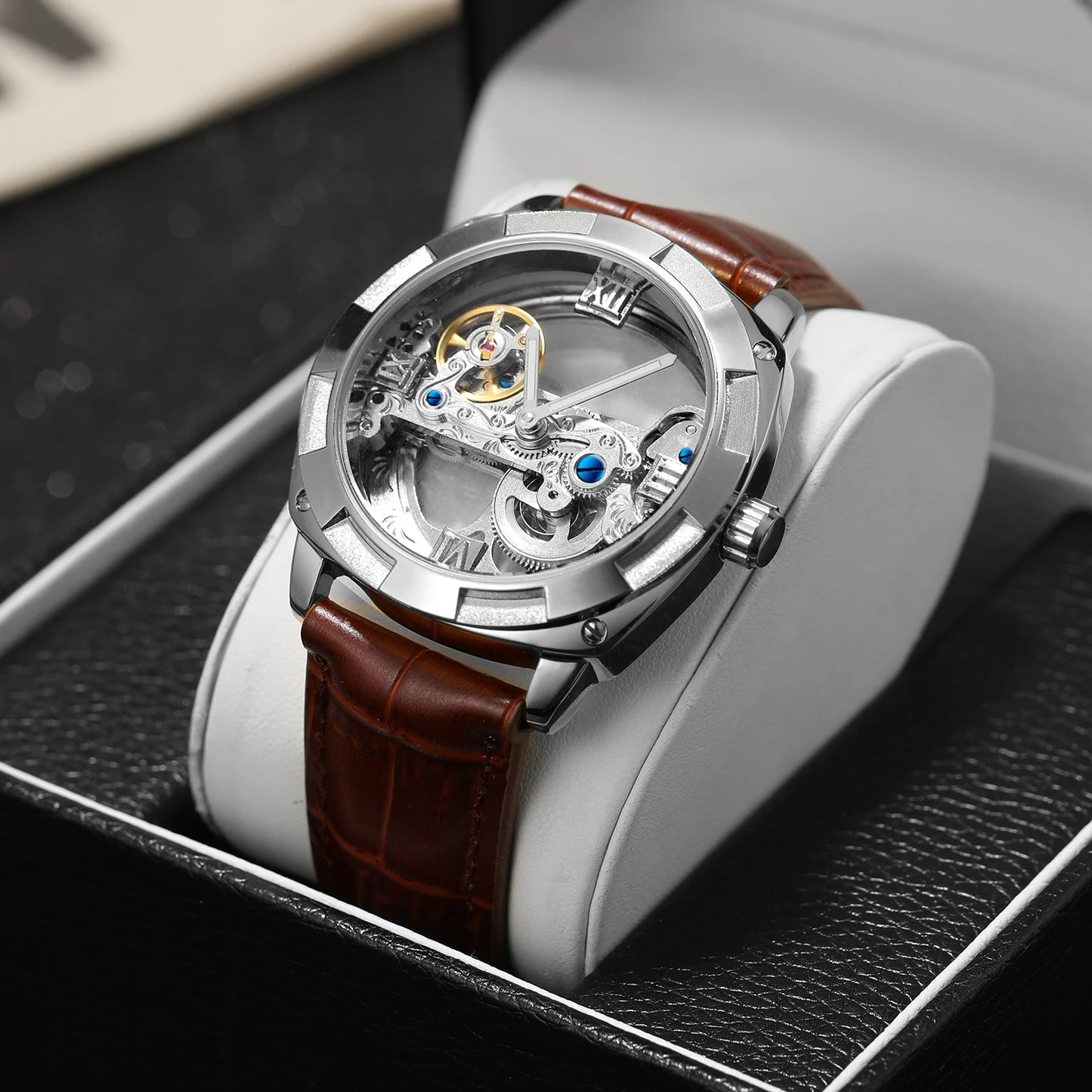 Excellence Top Brand Luxury Stainless Steel Skeleton Tourbillon Automatic Movement Men Watch Mechanical Waterproof Luminous Wrist Clock