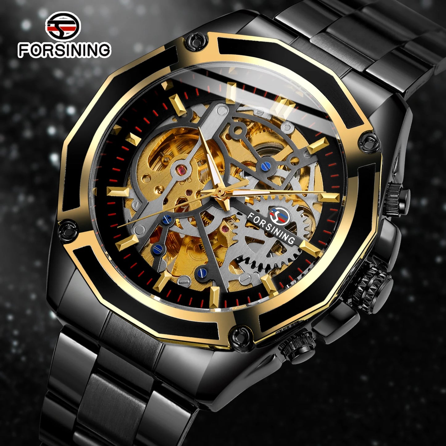 Excellence Stainless Steel Skeleton Mechanical Watch Male Automatic Movement Man Wrist Watches Waterproof High End Luxury watch