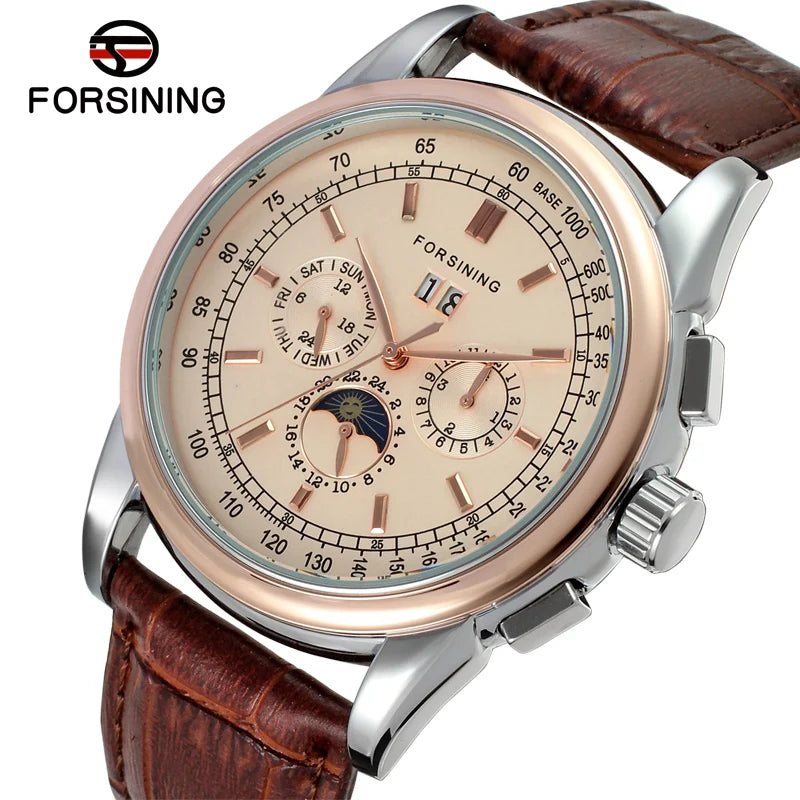 Excellence Moon Phase Multifunctional Automatic Man Watch Mechanical Waterproof Leather High-End Luxury Elegant Wrist watch