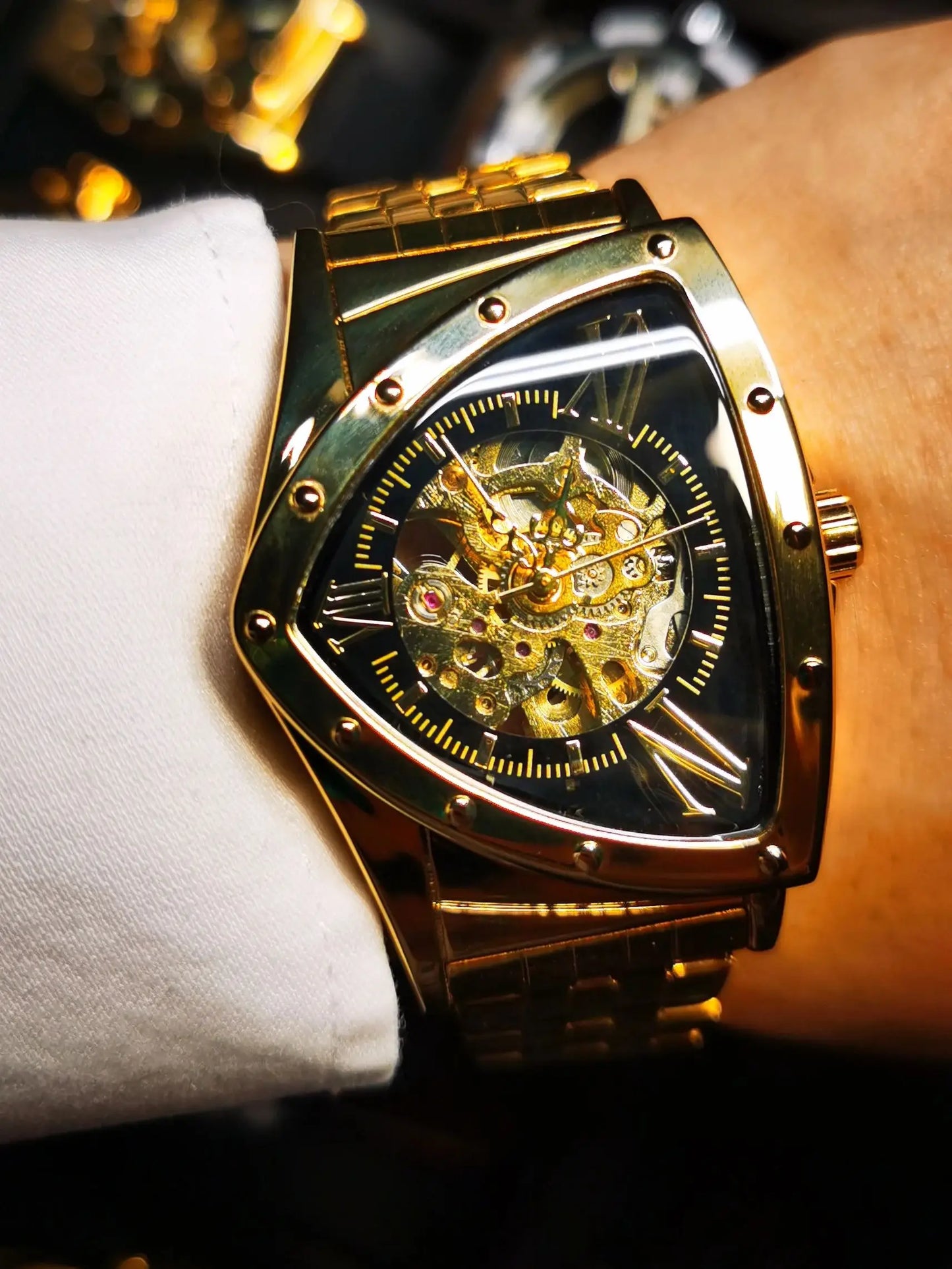 Excellence Military Triangle Skeleton Automatic Watch for Men Luxury Brand Stainless Steel Strap Fashion Sports Mechanical Watch