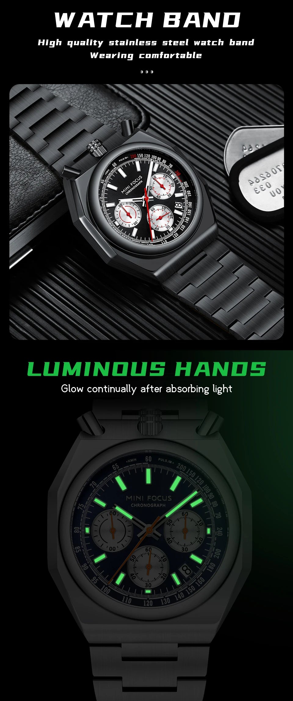 Excellence Fashion Multifunctional Quartz Watch for Men Calendar Luminous Luxury Stainless Steel Strap Bull Head Men's Watch.