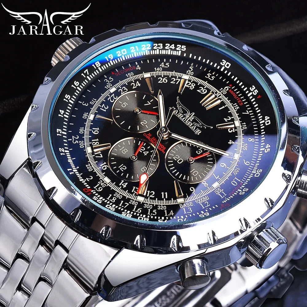 Excellence Sports Men's Watches Top Brand Luxury Automatic Mechanical Watch for Men Silver Stainless Steel Strap Military Wristwatch