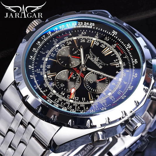 Excellence Sports Men's Watches Top Brand Luxury Automatic Mechanical Watch for Men Silver Stainless Steel Strap Military Wristwatch