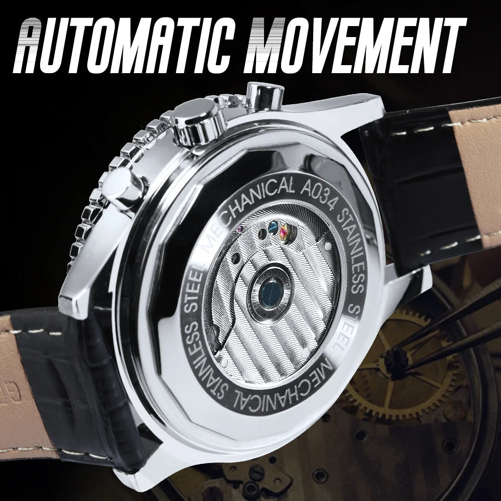 Excellence Military Sports Automatic Watch for Men Multifunction Dial Tourbillon Skeleton Mechanical Watches Luxury Steel Band Glow