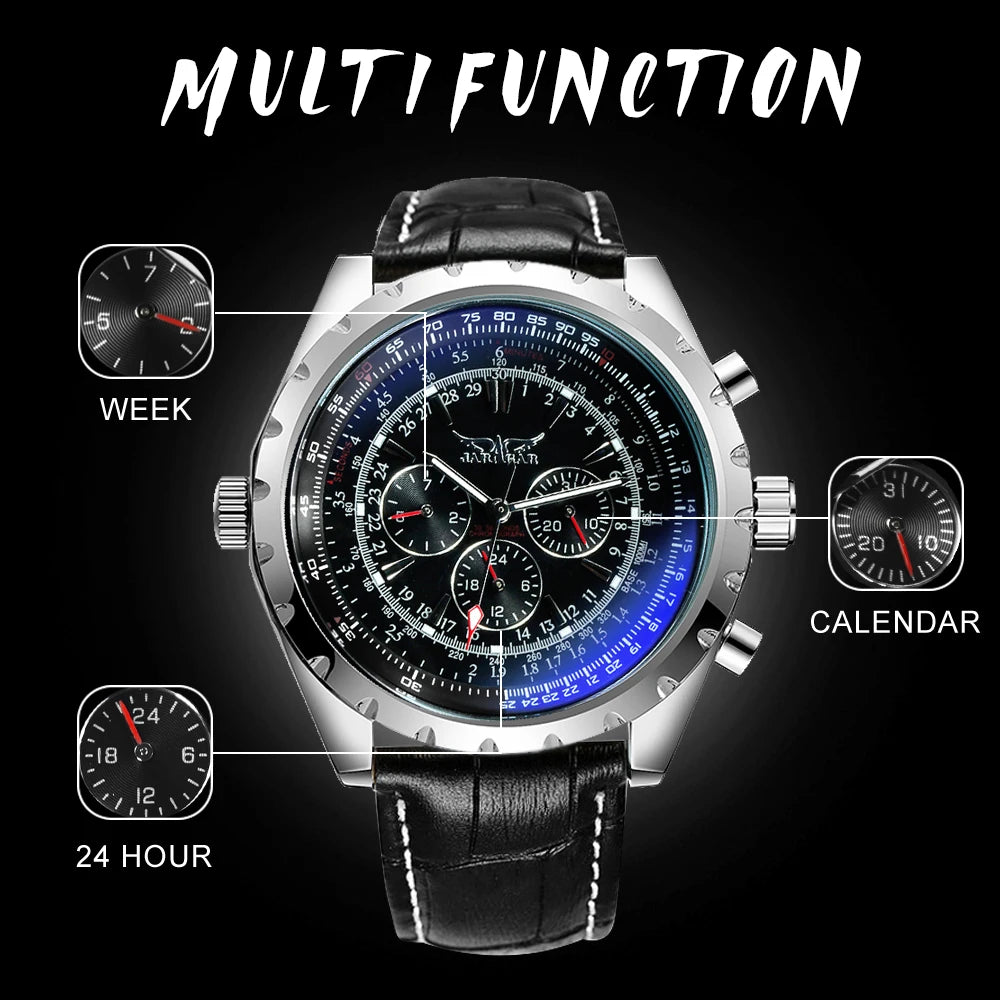 Excellence Automatic Watch for Men Military Multifunction 3 Sub-Dials Sports Mechanical Watches Top Brand Luxury Leather Steel Band