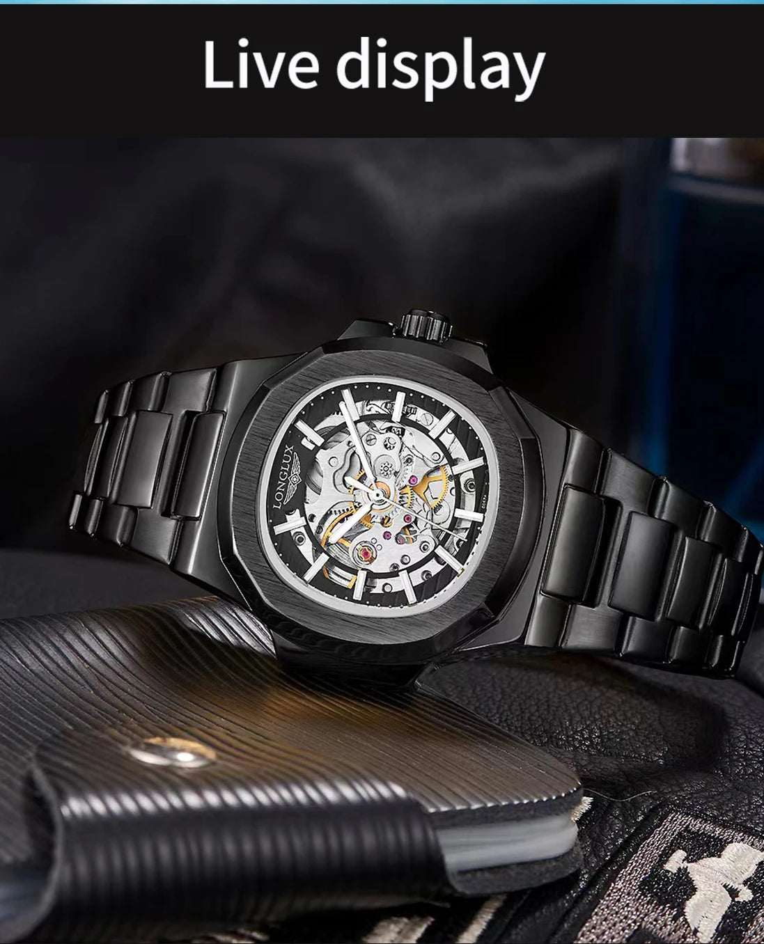 Excellence automatic watch luxury wholesale mechanical wristwatches stainless steel skeleton waterproof  men's watch