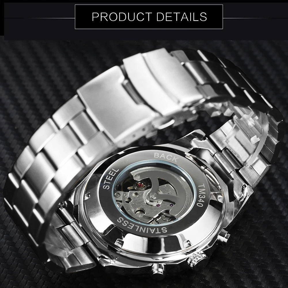 Excellence Classic Military Automatic Watch for Men Luminous Dial Sports Skull Skeleton Mechanical Watches Luxury Steel Band Clock